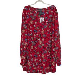 NEW Chelsea & Theodore Red Floral Print Shirt Womens Size XXL Crossover Blouse